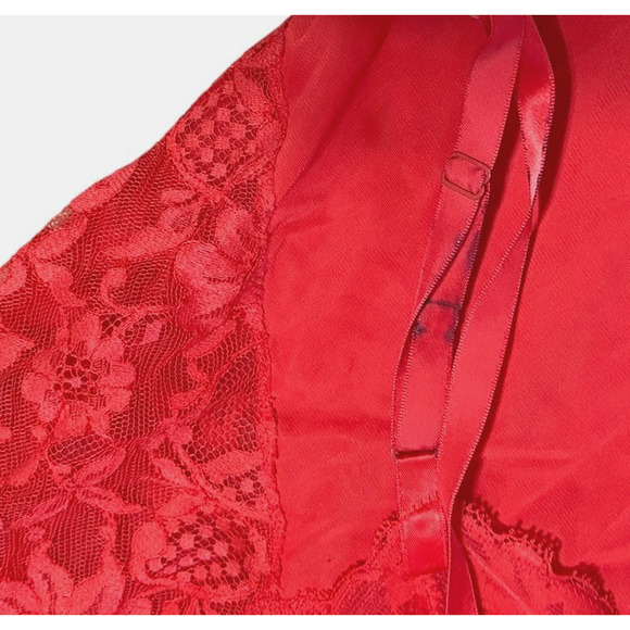 Vintage Vanity Fair Red Lace Night Gown Size 40 Mid Length Lingerie Slip Dress - Picture 3 of 7